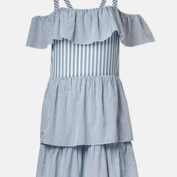 VICTORIAS SECRET Blue & White Maxi Stripe Ruffle Tiered Sundress Size Large - Picture 10 of 10